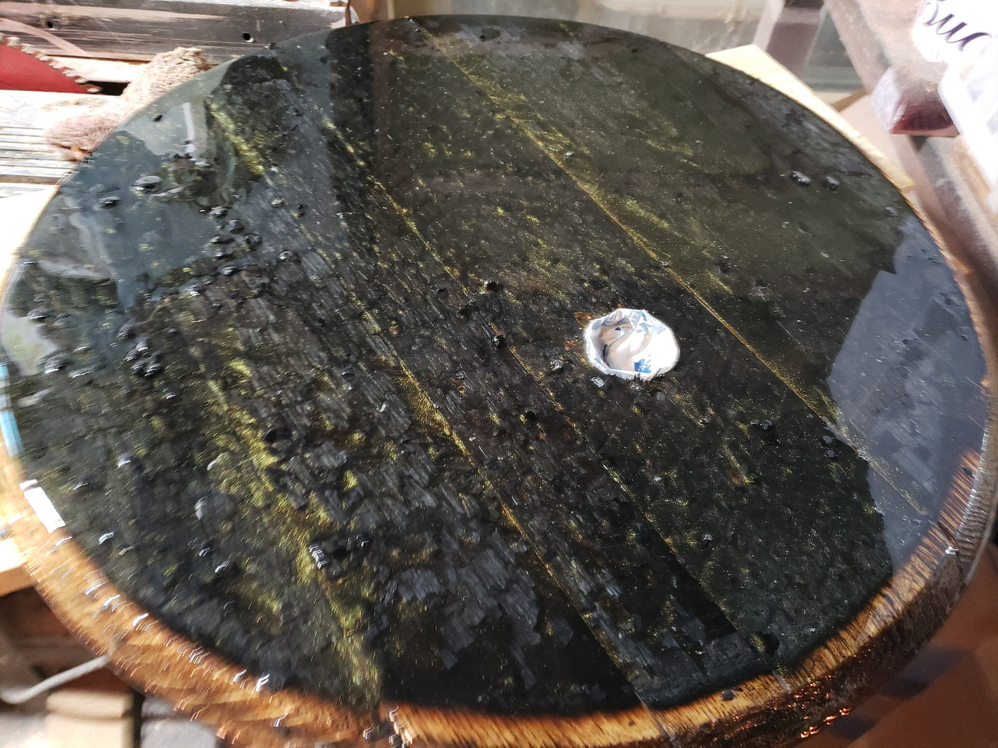 Burnt Oak Whiskey Barrel End Tables (Top only)