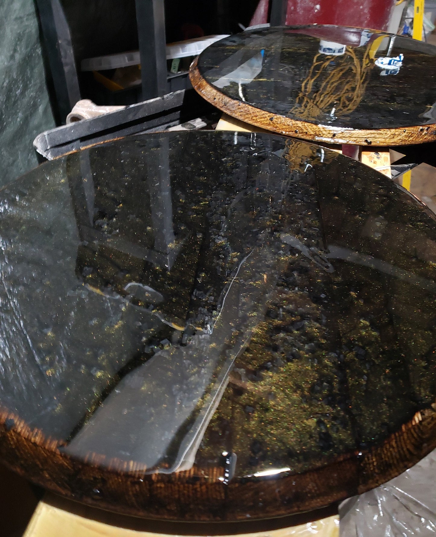 Burnt Oak Whiskey Barrel End Tables (Top only)