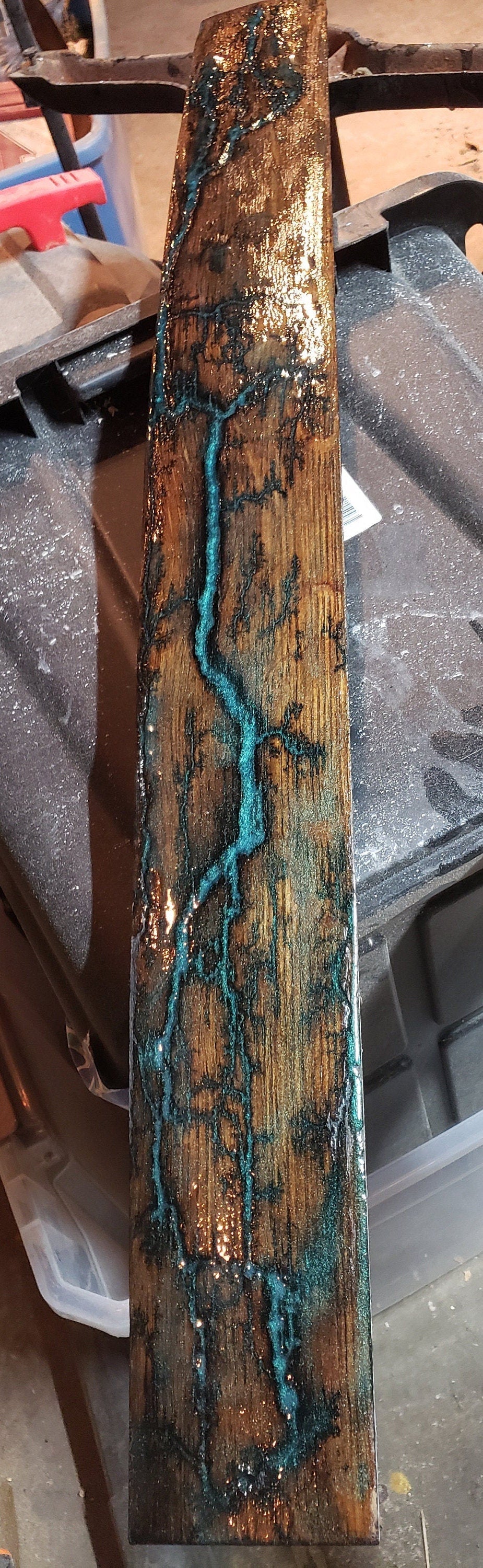 Fractal Burned Bourbon Whiskey Barrel Stave with Epoxy Resin Fill