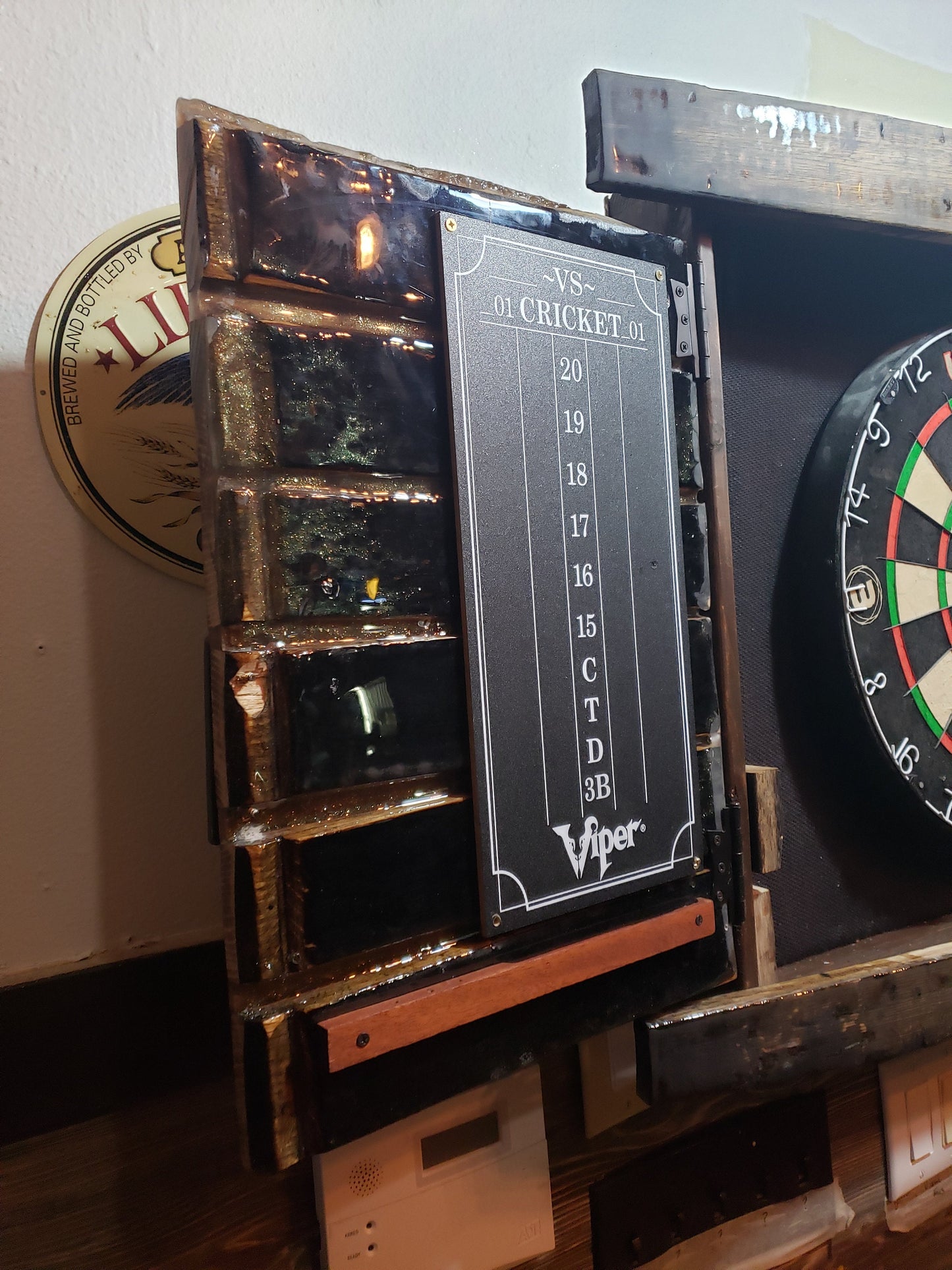 Whiskey Barrel Dart Cabinet (Weathered Finish) (Dartboard NOT Included)