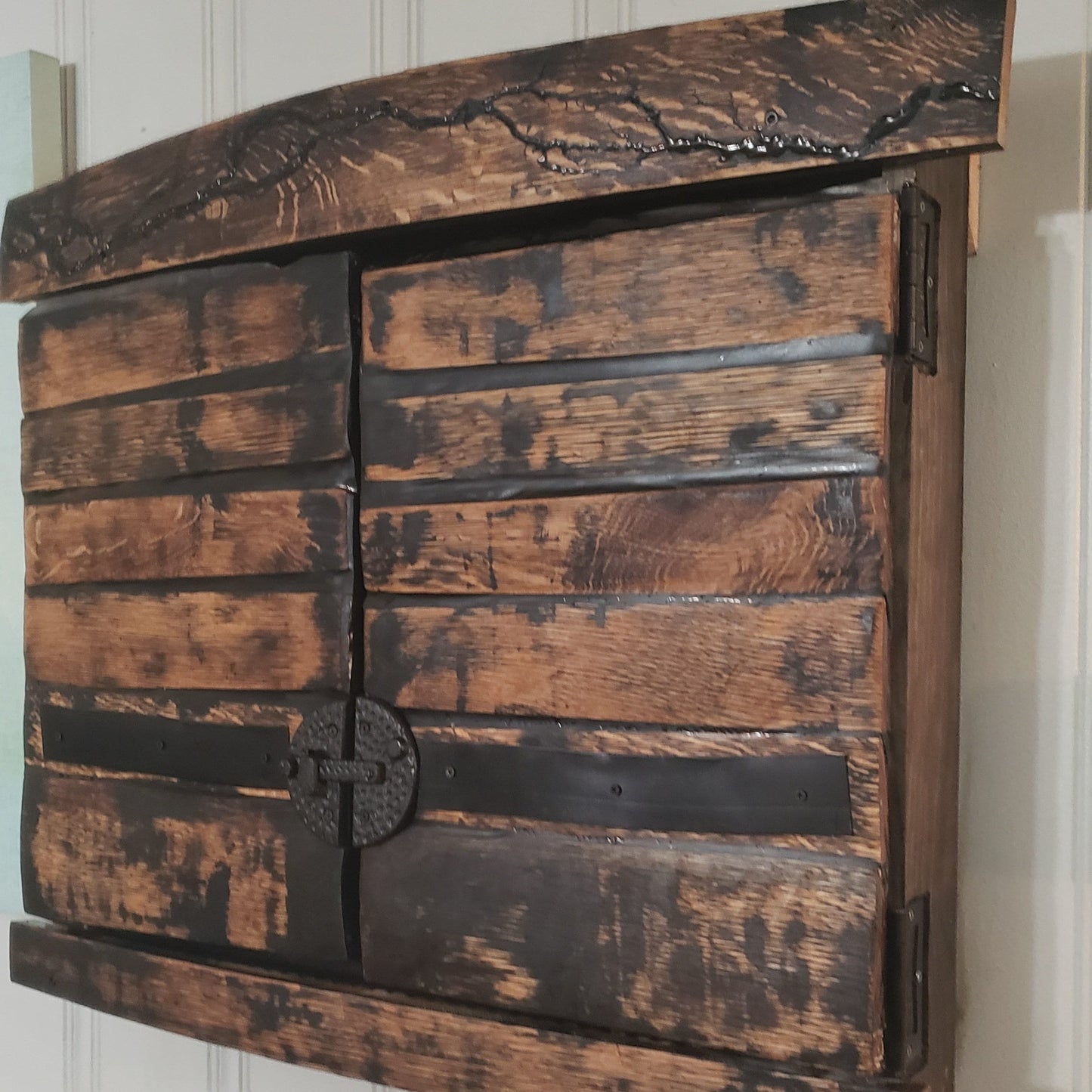 Whiskey Barrel Dart Cabinet with Wine Cork Backing (Dartboard Included)