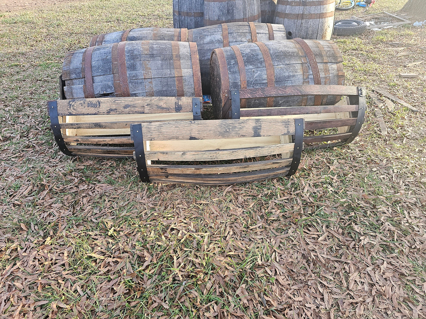 Whiskey Barrel Wall Hanging Planter Box (Clearcoat Finish)