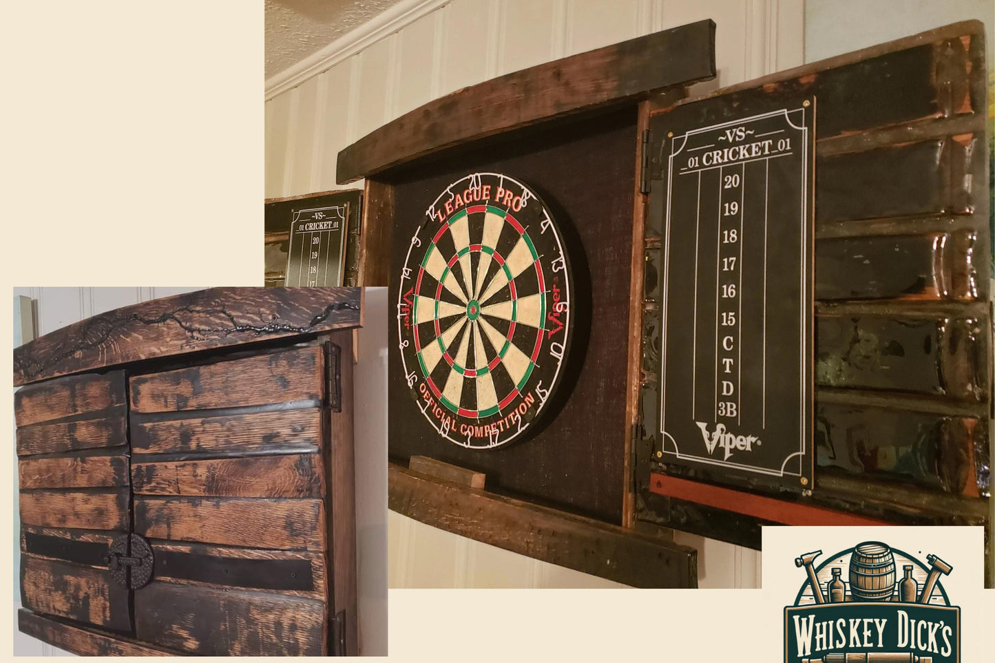 Whiskey Barrel Dart Cabinet (Weathered Finish) (Dartboard NOT Included)