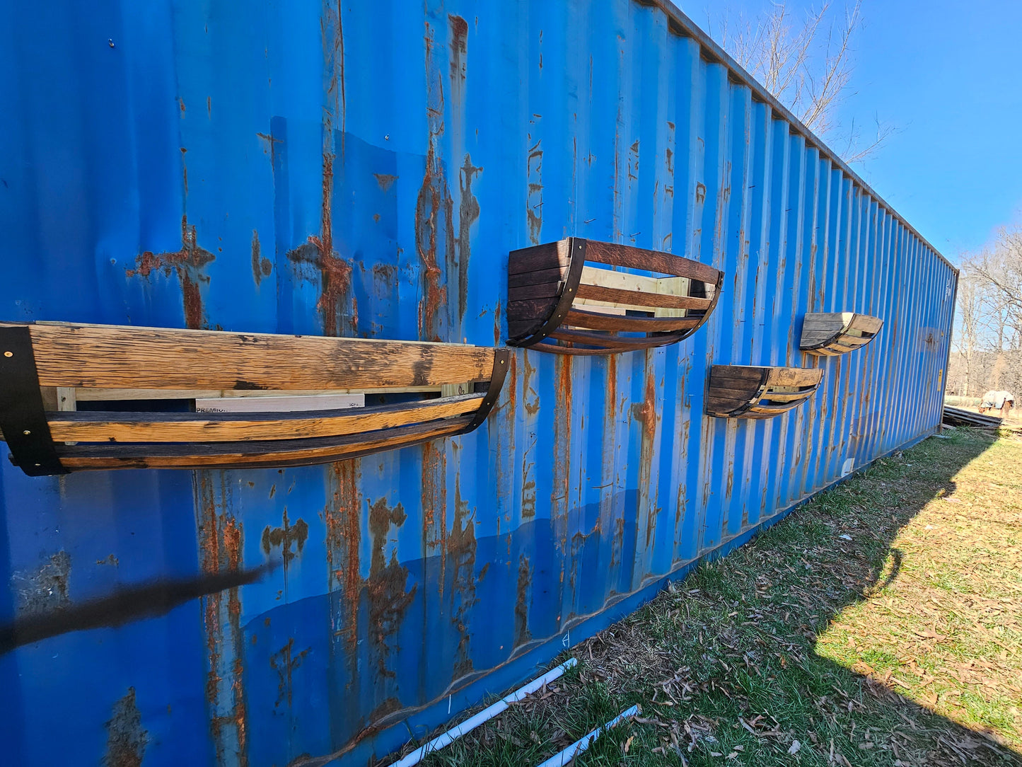 Whiskey Barrel Wall Hanging Planter Box (Clearcoat Finish)