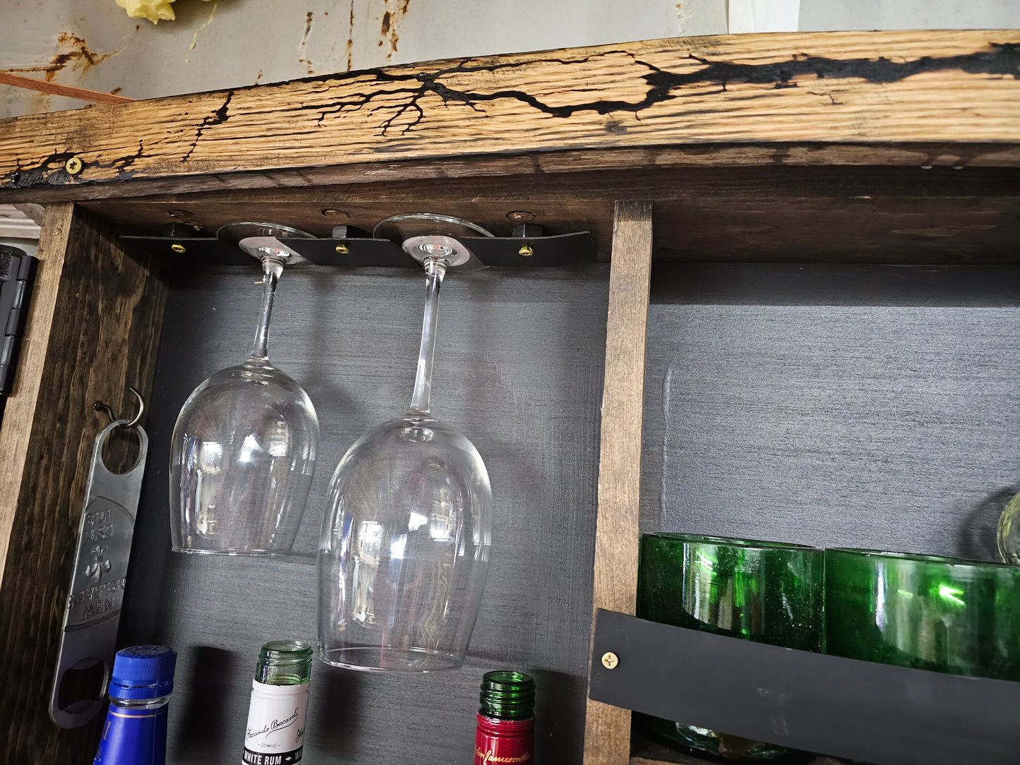 Wall-Mounted Bar Cabinet from Recycled Whiskey Barrels - Ideal for Speakeasy, Mancave, or Personal Bar